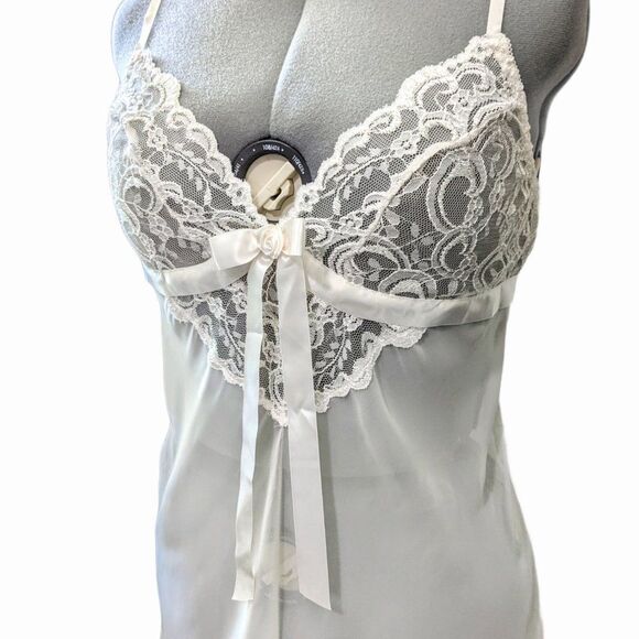 Women's Vintage Teddy Nighty in lvory with Mesh, Ribbon, and Lace, Size Large - Picture 2 of 8